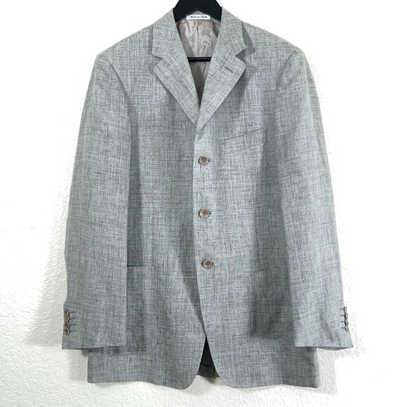 Pull Pal Zileri 100% Linen 3 Button Blazer in Light Grey Heather Men's Size 42R - Picture 2 of 12
